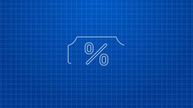 Beyaz çizgi indirimli etiket simgesi mavi arkaplanda izole edildi. Etiket alışverişi. Özel teklif işareti. İndirim kuponları sembolü. 4K Video hareketli grafik canlandırması
