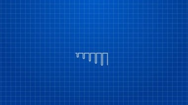 Mavi arka planda beyaz çizgi Balık iskeleti simgesi izole edildi. Balık kemiği işareti. 4K Video hareketli grafik canlandırması