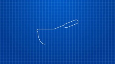 Mavi arkaplanda beyaz çizgi balıkçılık ağı simgesi izole edildi. Balık oltası. 4K Video hareketli grafik canlandırması