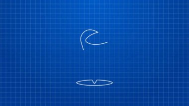 Beyaz çizgi yarış başlığı simgesi mavi arkaplanda izole edildi. Olağanüstü bir spor. Spor malzemeleri. 4K Video hareketli grafik canlandırması