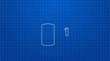 Mavi arka planda beyaz çizgi araba susturucusu simgesi izole edildi. Egzoz borusu. 4K Video hareketli grafik canlandırması