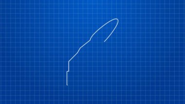 Beyaz çizgi kaynak makinesi simgesi mavi arkaplanda izole edildi. 4K Video hareketli grafik canlandırması