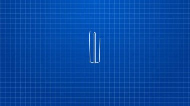 Mavi arka planda beyaz çizgi Ortaçağ kılıç ikonu izole edildi. Ortaçağ silahı. 4K Video hareketli grafik canlandırması