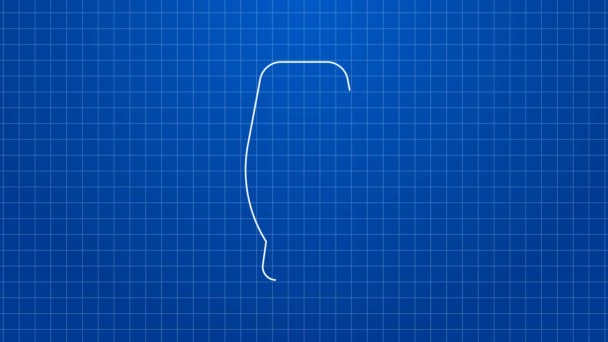 Белая линия Бутылка иконки шампуня изолированы на синем фоне. Видеографическая анимация 4K