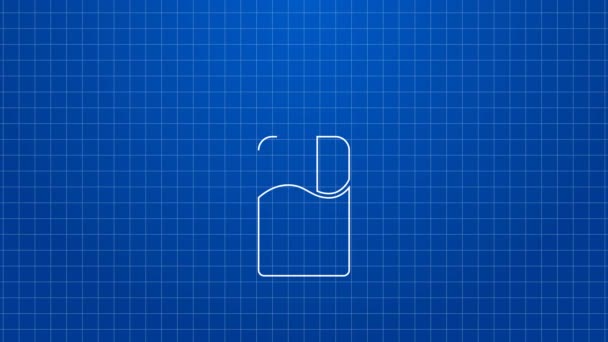 Bílá čára Lahvička tekutého antibakteriálního mýdla s ikonou dávkovače izolovanou na modrém pozadí. Dezinfekce, hygiena, péče o pleť. Grafická animace pohybu videa 4K — Stock video