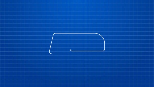 Weiße Linie Hacksaw Symbol isoliert auf blauem Hintergrund. Metallsäge für Holz und Metall. 4K Video Motion Grafik Animation — Stockvideo