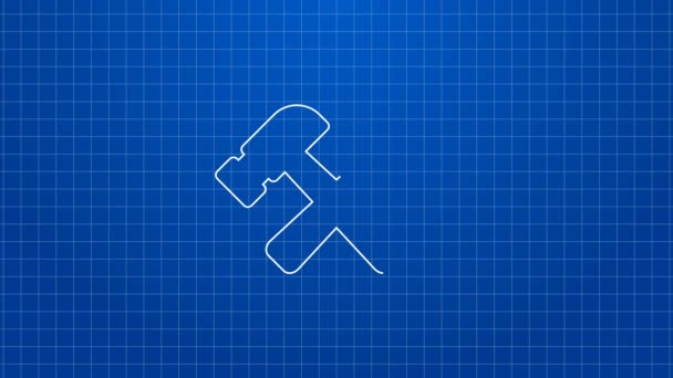 Fehér vonal Keresztezett kalapács ikon elszigetelt kék háttérrel. Szerszám a javításhoz. 4K Videó mozgás grafikus animáció — Stock videók