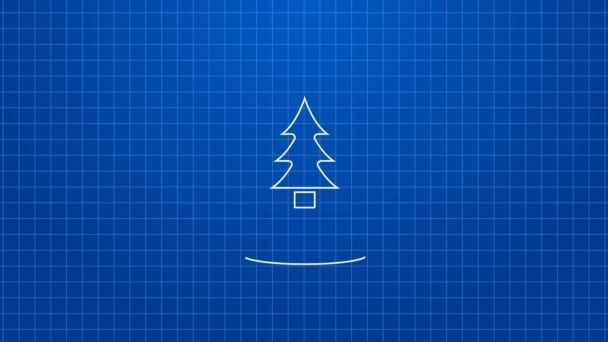 White line Location of the forest on a map icon isolated on blue background. 4K Video motion graphic animation — Stock Video