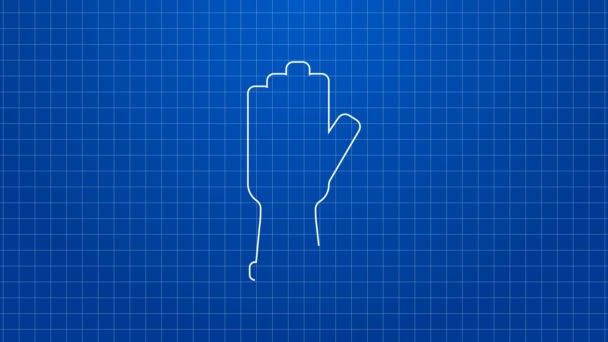 Línea blanca Guantes protectores icono aislado sobre fondo azul. Animación gráfica de vídeo 4K — Vídeos de Stock