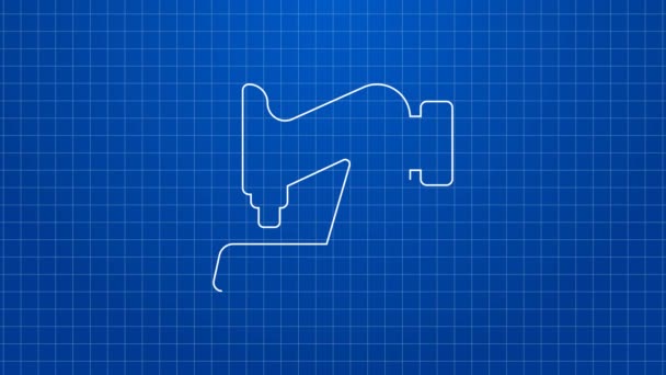 Witte lijn Naaimachine pictogram geïsoleerd op blauwe achtergrond. 4K Video motion grafische animatie — Stockvideo