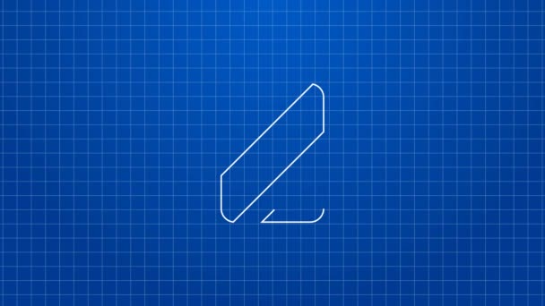 Weiße Linie Nähgarn auf Spulensymbol isoliert auf blauem Hintergrund. Garnspule vorhanden. Fadenspule. 4K Video Motion Grafik Animation — Stockvideo