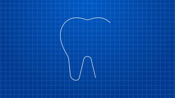 Línea blanca Icono de diente roto aislado sobre fondo azul. Icono problema dental. Símbolo de cuidado dental. Animación gráfica de vídeo 4K — Vídeo de stock