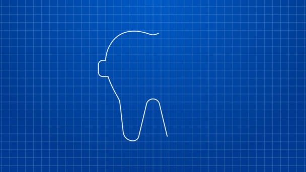 Dentes linha branca com aparelho ícone isolado no fundo azul. Alinhamento de mordida de dentes, linha dental com aparelho. Conceito dentário. Animação gráfica em movimento de vídeo 4K — Vídeo de Stock