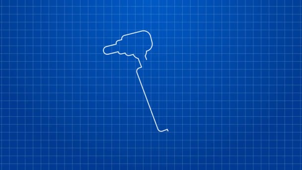 화이트 라인 Tooth 드릴 아이콘은 파란 배경에 분리되어 있다. 시추하고 갈 수있는 알맞은 연장이다. 4K 비디오 모션 그래픽 애니메이션 — 비디오