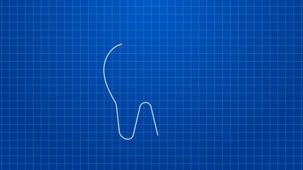 화이트 라인 투스 화이트 닝 컨셉 아이콘은 블 루 배경에서 분리되었다. 치아의 표상은 치과 병원이나 치과 의료 센터에서 볼 수있습니다. 4K 비디오 모션 그래픽 애니메이션 — 비디오