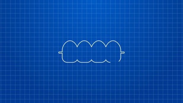 Biała linia Zęby z ikoną aparatu na niebieskim tle. Wyrównywanie zębów, rzędy zębów z aparatem na zęby. Koncepcja dentystyczna. 4K Animacja graficzna ruchu wideo — Wideo stockowe