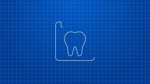 Calendario de línea blanca con icono de diente aislado sobre fondo azul. Día Internacional del Dentista, 6 de marzo. Calendario de vacaciones de marzo. Animación gráfica de vídeo 4K — Vídeo de stock