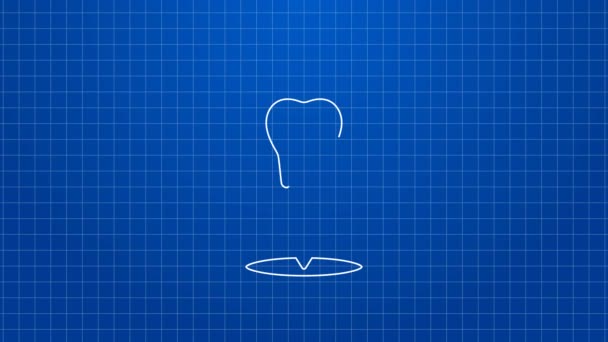 Bílá čára Zubní klinika umístění ikona izolované na modrém pozadí. Grafická animace pohybu videa 4K — Stock video