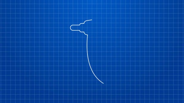 Белая линия Зубная дрель значок изолирован на синем фоне. Наконечник для сверления и шлифования зубов. Видеографическая анимация 4K — стоковое видео