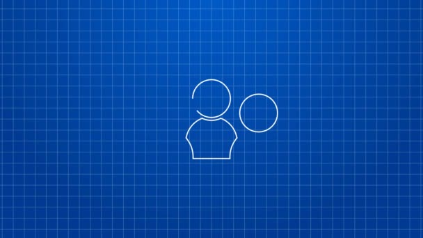 White line Meeting icon isolated on blue background. Business team meeting, discussion concept, analysis, content strategy. Presentation conference. 4K Video motion graphic animation — Stock Video