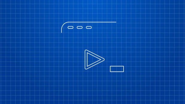Λευκή γραμμή Εικονίδιο διαφήμισης βίντεο απομονωμένο σε μπλε φόντο. Έννοια της διαδικασίας μάρκετινγκ και προώθησης. Αντιδραστικές διαφημίσεις. Διαφήμιση στα μέσα κοινωνικής δικτύωσης. 4K Γραφική κίνηση κίνησης βίντεο — Αρχείο Βίντεο