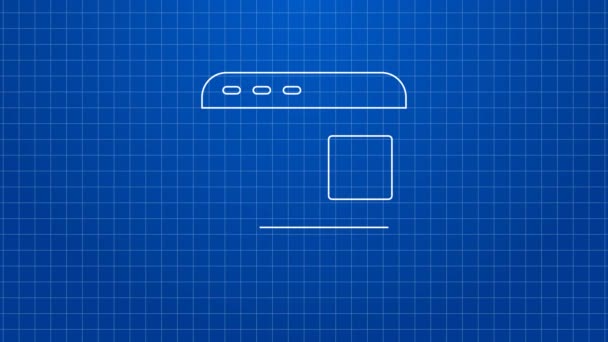 白い線青い背景に隔離された広告アイコン。マーケティングとプロモーションプロセスの概念。反応の良い広告。ソーシャルメディア広告。4Kビデオモーショングラフィックアニメーション — ストック動画