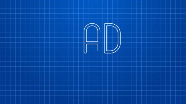 白线广告图标孤立在蓝色背景.营销和促销过程的概念.反应灵敏的广告社交媒体广告。4K视频运动图形动画 — 图库视频影像