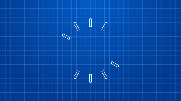 Linha branca Ícone do painel de energia solar isolado no fundo azul. Sol com símbolo de relâmpago. Animação gráfica em movimento de vídeo 4K — Vídeo de Stock