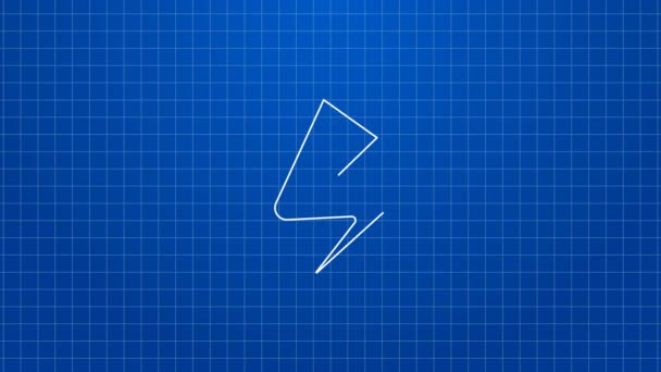 White line Lightning bolt icon isolated on blue background. Flash sign. Charge flash icon. Thunder bolt. Lighting strike. 4K Video motion graphic animation — Stock Video