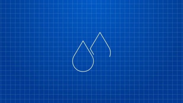Vit linje Vatten droppe ikon isolerad på blå bakgrund. 4K Video motion grafisk animation — Stockvideo