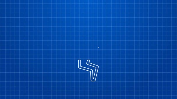 Біла лінія Ікона Шторма ізольована на синьому тлі. Хмарний і блискавичний знак. Повітряна ікона бурі. 4K Відеографічна анімація — стокове відео