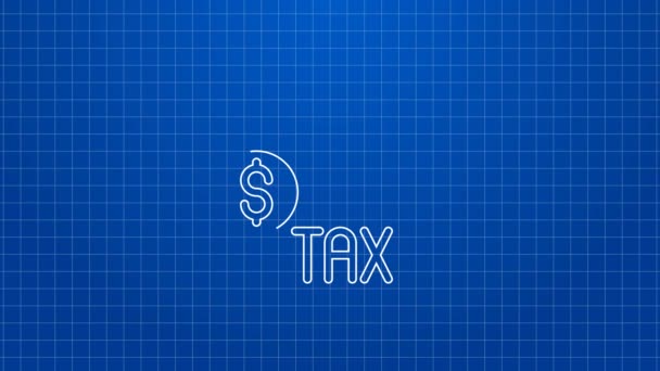 Línea blanca Icono de pago de impuestos aislado sobre fondo azul. Animación gráfica de vídeo 4K — Vídeos de Stock