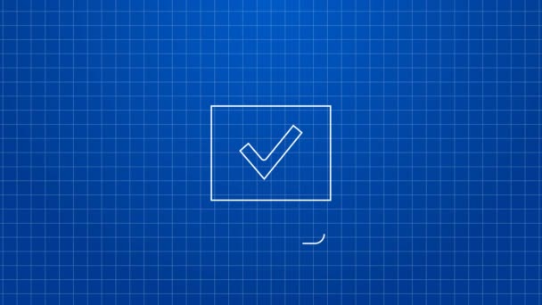 Bílá čára Mobilní telefon nákupní ikona izolované na modrém pozadí. Online nákupní symbol. Symbol supermarketu. Grafická animace pohybu videa 4K — Stock video