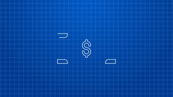 Bílá čára Zásobníky papírové peníze peníze ikona izolované na modrém pozadí. Hromádky bankovek. Bilanční měna. Grafická animace pohybu videa 4K — Stock video