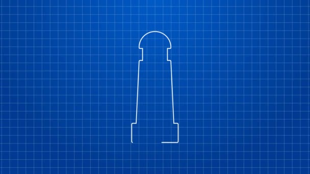 Weiße Linie Leuchtturm-Symbol isoliert auf blauem Hintergrund. 4K Video Motion Grafik Animation — Stockvideo