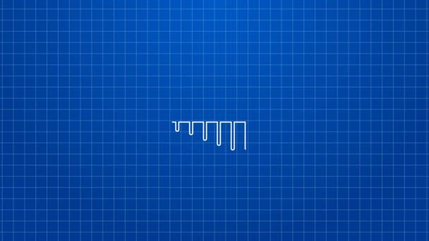 Weiße Linie Fischskelett-Symbol isoliert auf blauem Hintergrund. Fischgrätenzeichen. 4K Video Motion Grafik Animation — Stockvideo