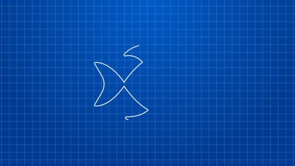 White line Fish icon isolated on blue background. 4K Video motion graphic animation — Stock Video