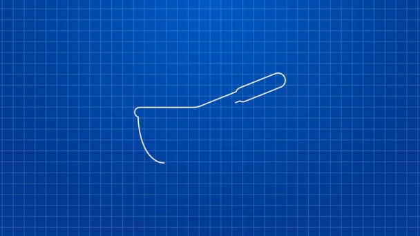 White line Fishing net icon isolated on blue background. Fishing tackle. 4K Video motion graphic animation — Stock Video