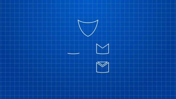 Vit linje Fiske jacka ikon isolerad på blå bakgrund. Fiskeväst. 4K Video motion grafisk animation — Stockvideo