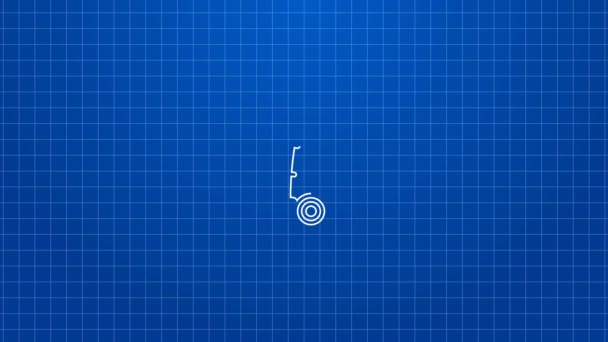 Weiße Linie Angelrute Symbol isoliert auf blauem Hintergrund. Fangen Sie einen großen Fisch. Angelausrüstung und Fischzucht Themen. 4K Video Motion Grafik Animation — Stockvideo