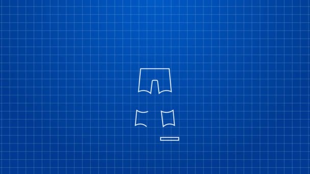 Biała linia Gumowe spodnie Fisherman ikona izolowane na niebieskim tle. 4K Animacja graficzna ruchu wideo — Wideo stockowe