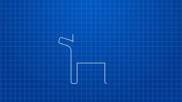 Белая линия - иконка складного стула на синем фоне. Отдых и расслабление оборудования. Рыбацкое место. Видеографическая анимация 4K — стоковое видео