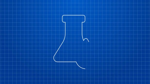 White line Oil petrol test tube icon isolated on blue background. Cmemistry flask and falling drop. 4K Video motion graphic animation — Stock Video