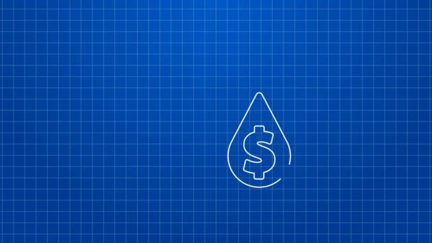 White line Pie chart infographic and dollar symbol icon isolated on blue background. Diagram chart sign. 4K Video motion graphic animation — Stock Video
