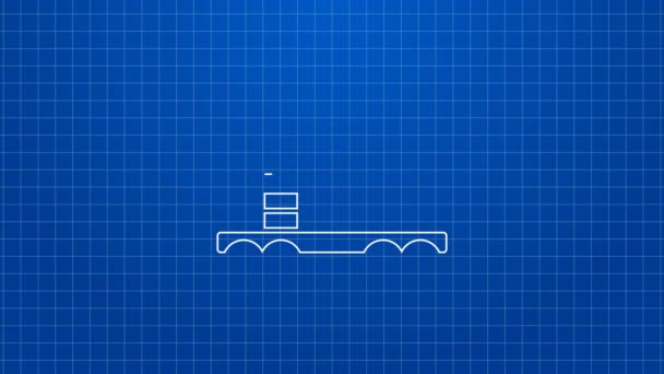 Weiße Linie Ölbahn Zisterne Symbol isoliert auf blauem Hintergrund. Zug Öltank auf Eisenbahnwaggon. Schienengüterverkehr. Ölindustrie. 4K Video Motion Grafik Animation — Stockvideo