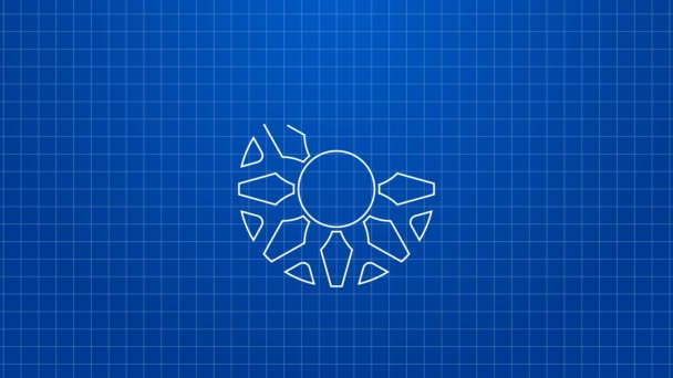 White line Alloy wheel for car icon isolated on blue background. 4K Video motion graphic animation — Stock Video