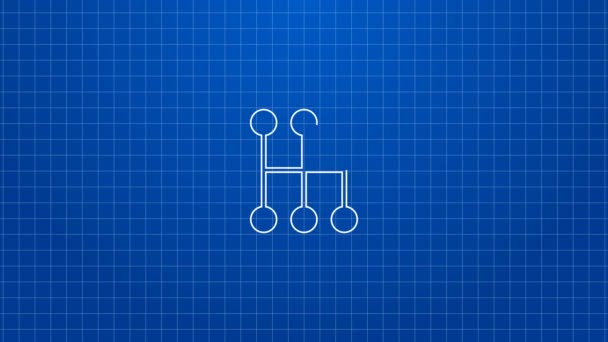 Witte lijn Versnellingspook pictogram geïsoleerd op blauwe achtergrond. Handmatige transmissie icoon. 4K Video motion grafische animatie — Stockvideo