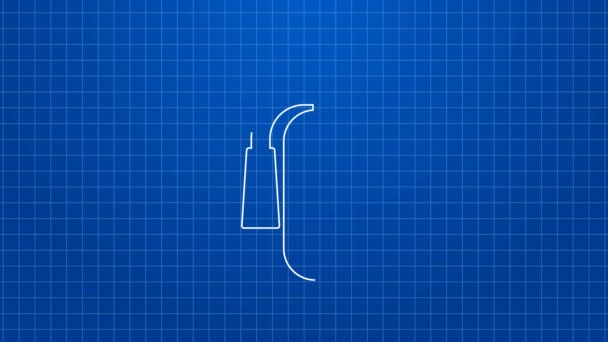 Weiße Linie Feuerlöscher Symbol isoliert auf blauem Hintergrund. 4K Video Motion Grafik Animation — Stockvideo