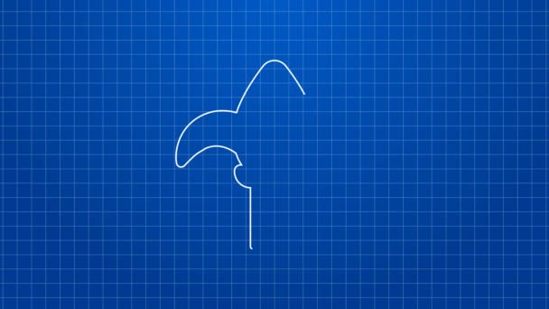 Weiße Linie Klassischer Eisenzaun mit Metallsäulen-Symbol auf blauem Hintergrund. Uralter schmiedeeiserner Zaun. 4K Video Motion Grafik Animation — Stockvideo