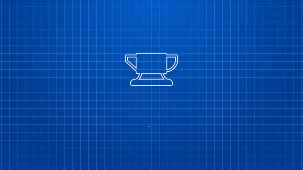 White line Blacksmith anvil tool icon isolated on blue background. Metal forging. Forge tool. 4K Video motion graphic animation — Stock Video